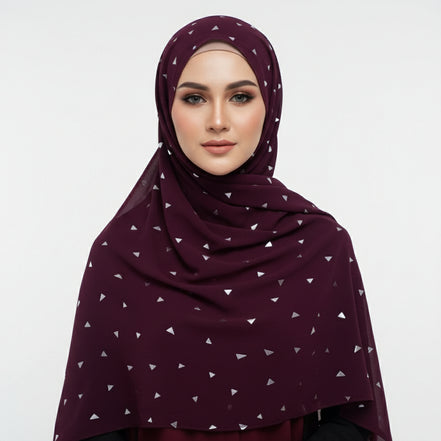 Maroon Chiffon silver Foil