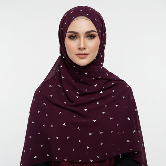 Maroon Chiffon silver Foil