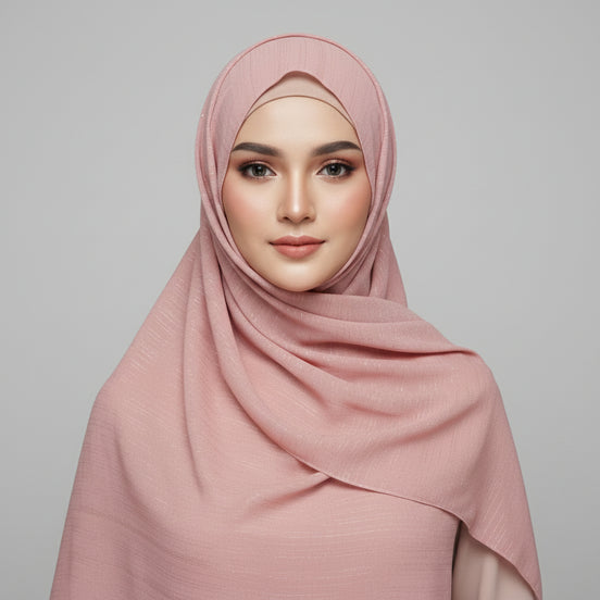 Salmon pink Metalic Chiffon