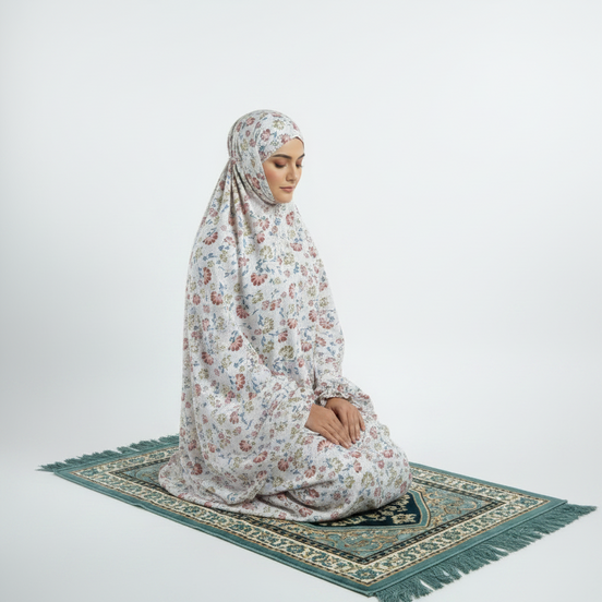 Printed White Namaz Chaddar (with sleeves)