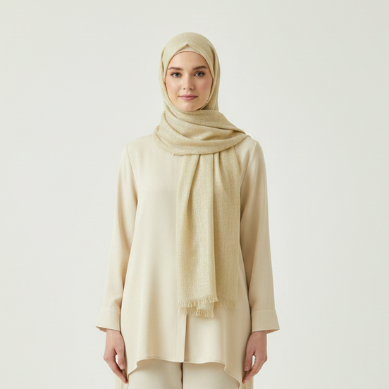 Cream Glitter Lawn Hijab