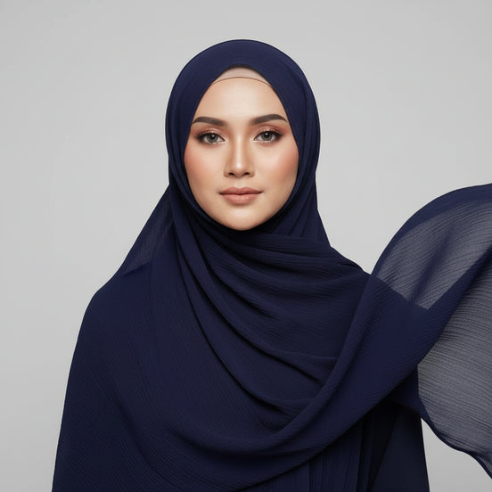Navy  Textured Chiffon
