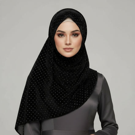 Black Silver Stone Luxilk Hijab