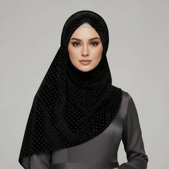 Black Silver Stone Luxilk Hijab