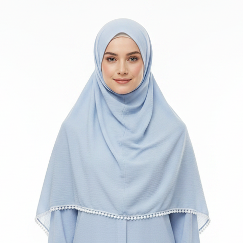 Sky Cotton Pleated Lace Hijab