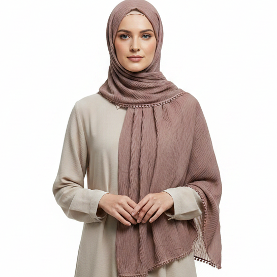Mouve Cotton Pleated Lace Hijab