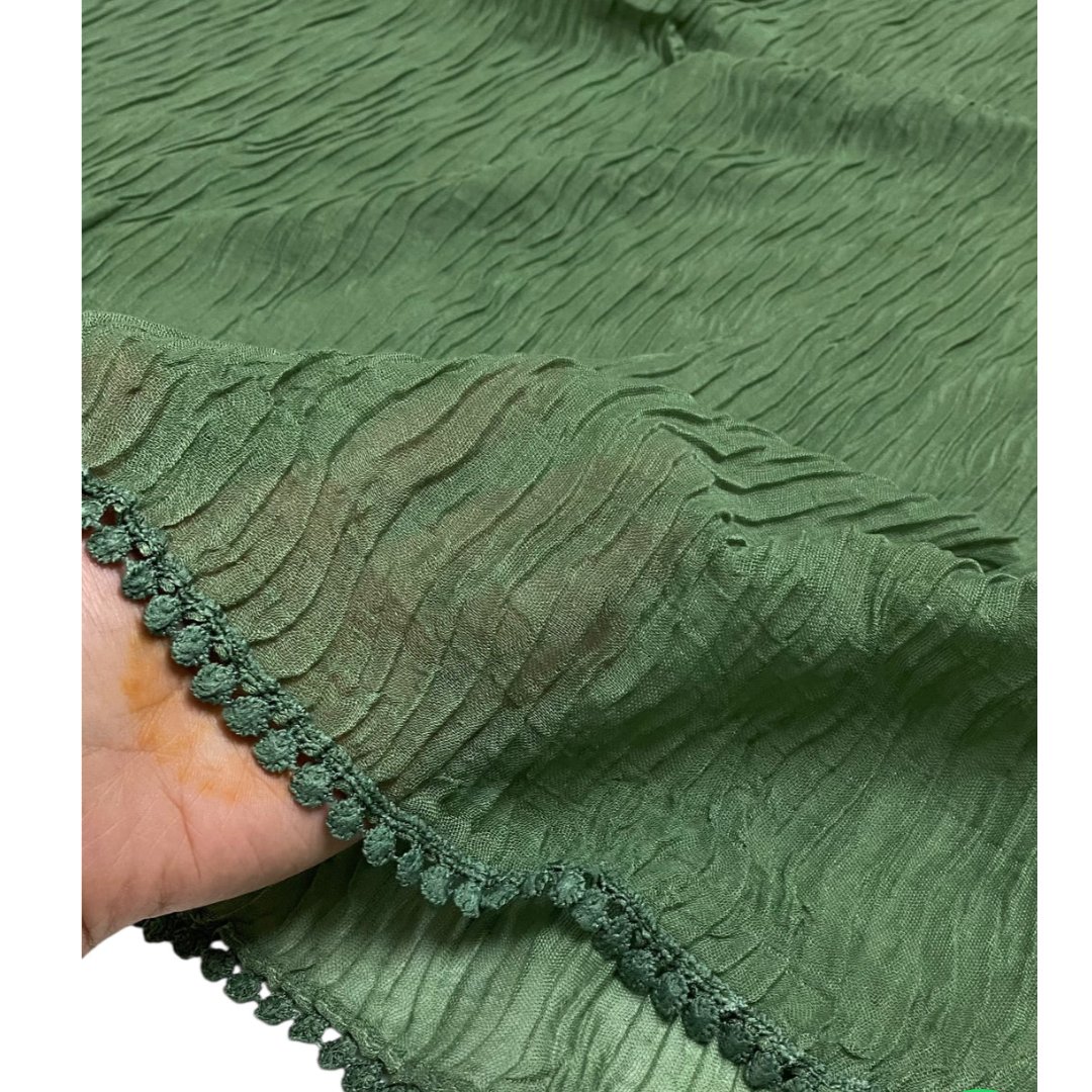 Sage Cotton Pleated Lace Hijab
