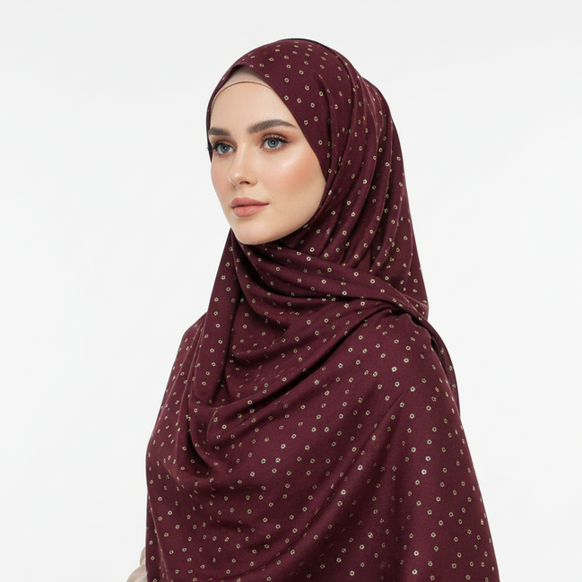Maroon Golden Embossed Lawn