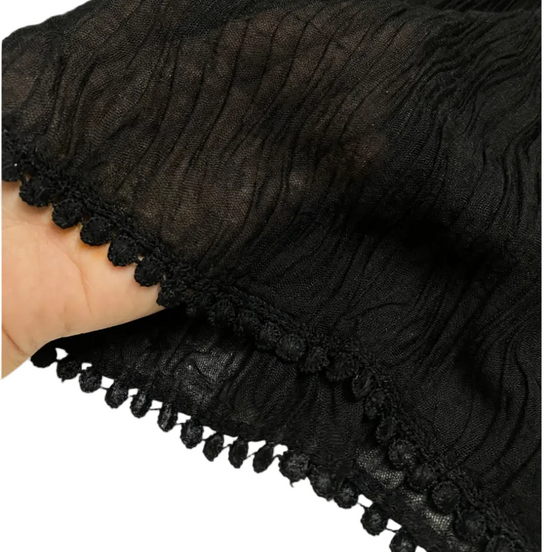 Black Cotton Pleated Lace Hijab