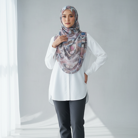 Latte Printed Chiffon(with tassels)