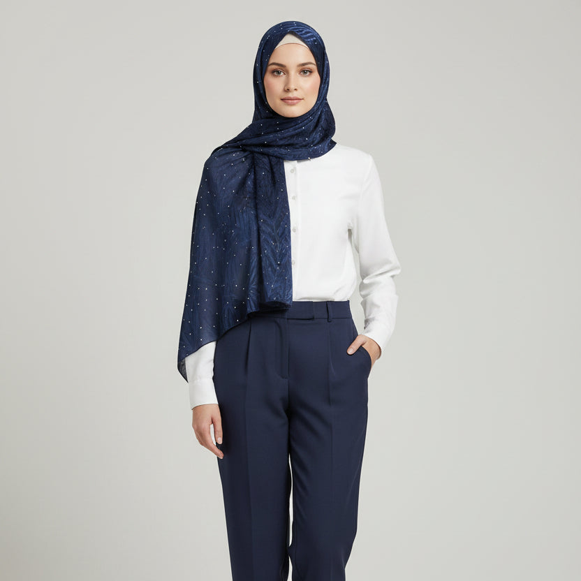 Navy Modal Self Satin Silk (Silver Stone)