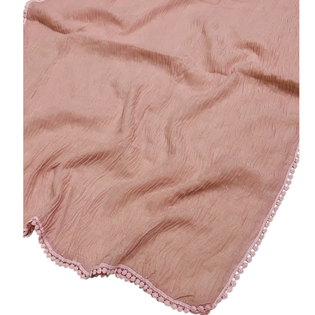 Pink Cotton Pleated Lace Hijab