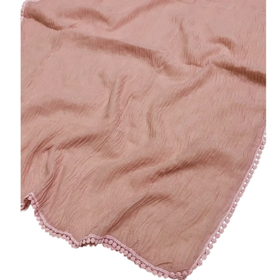Pink Cotton Pleated Lace Hijab