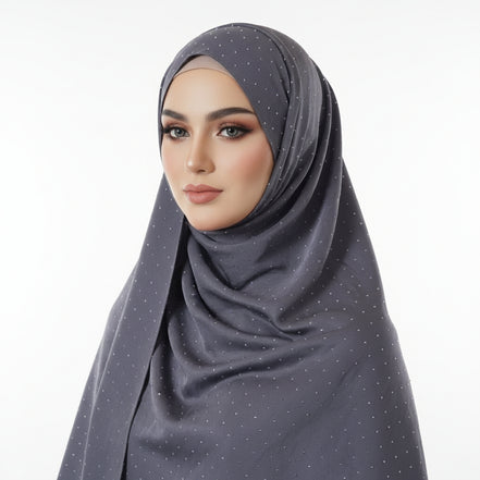 Grey  Silver Stone Luxilk Hijab