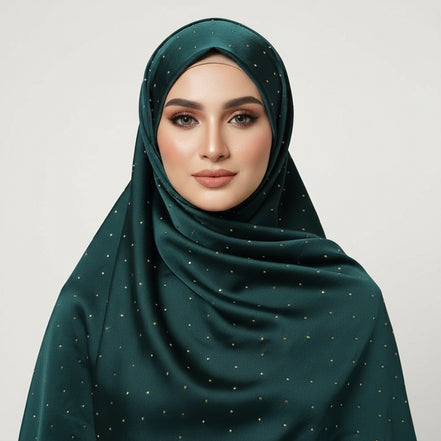 Emerald Green Gold Stone Luxilk Hijab