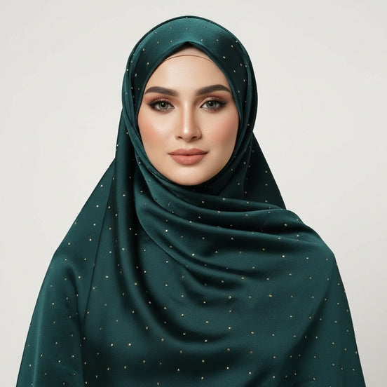 Emerald Green Gold Stone Luxilk Hijab