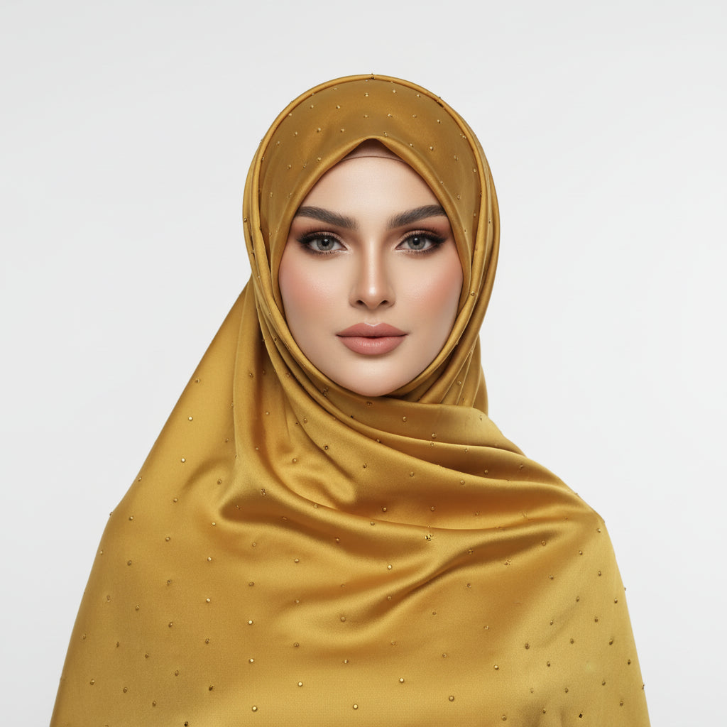 Mustard  Gold Stone Luxilk Hijab